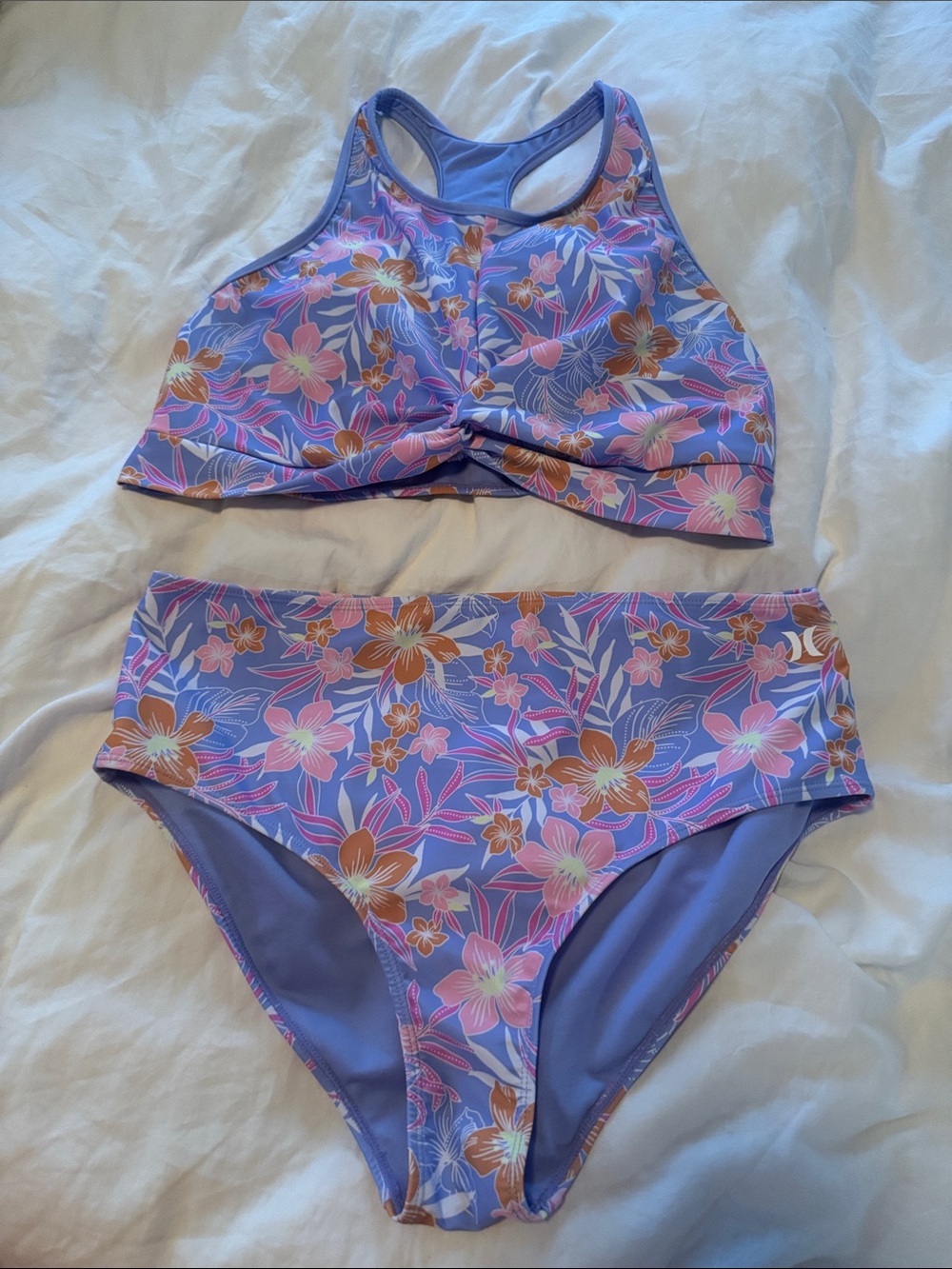 Girls' Hurley size 18-20 Purple Floral Two-Piece Swim Set -EUC